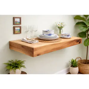 3 Inch Thick Floating Wood Shelf, Heavy-Duty Rustic Wall Mantel Mount Bracket