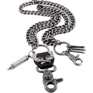 L-EBP024 Long Wallet Chain Biker Punk Key Chains Hip Hop Skull Pant Chain Heavy Waist Chain Suitable for Men’s Jean Belt Loop Purse & Wallet Gothic Rock Cool Metal 23.6 inch