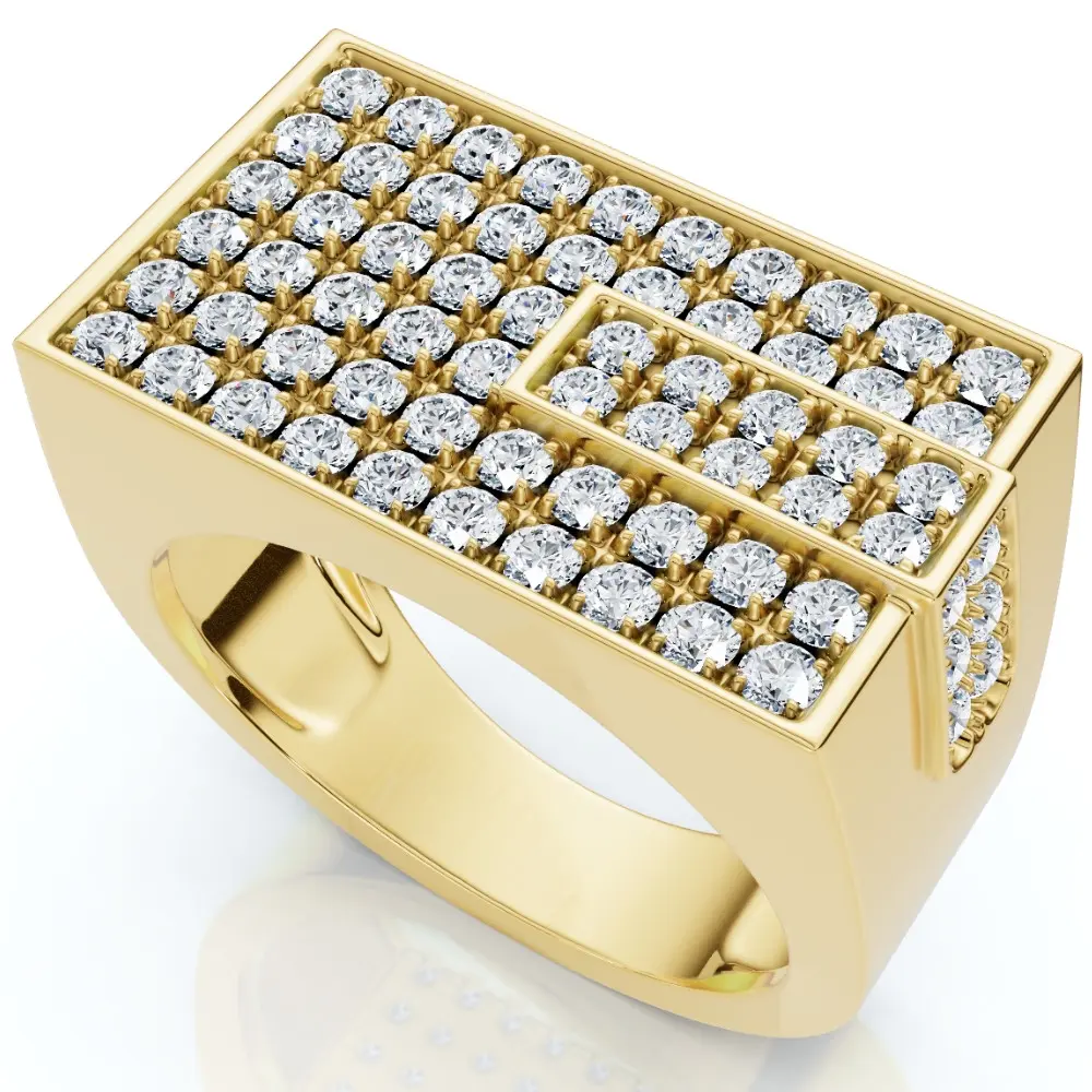 Men's 1CT Diamond Rectangle Cluster Ring 10k Yellow Gold Men's 1CT Diamond Rectangle Cluster Ring 10k Yellow Gold