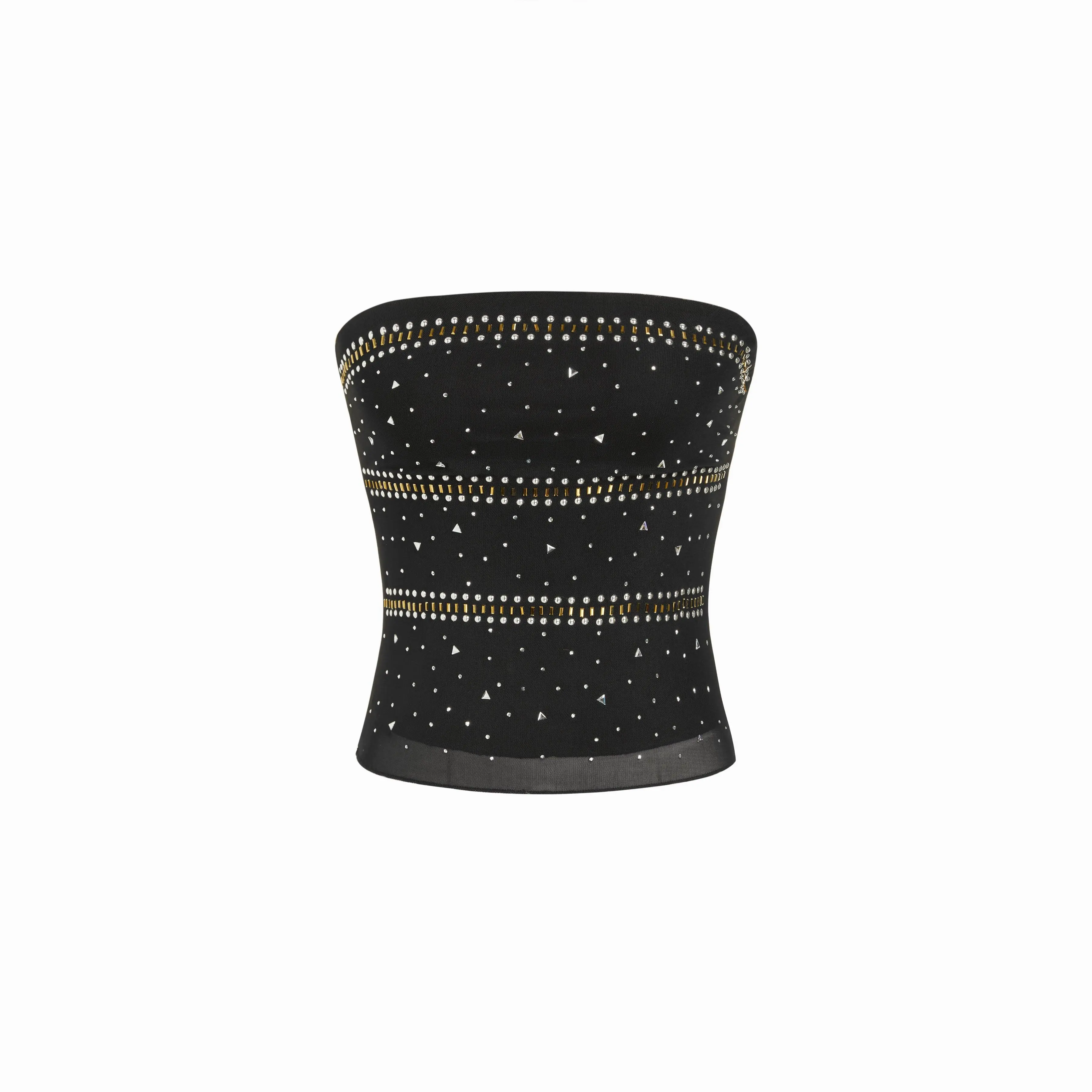Cider Mesh Rhinestone Crop Bandeau Top