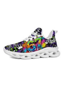 Exclusive Print 67 Graffiti Style Sneakers, Abstract Fashion Design, Vibrant Multi-Color Comfort & Breathable Sole, Trending Casual Shoes for Street Culture Enthusiasts