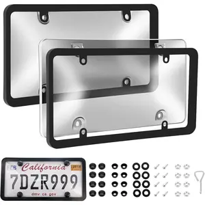 Transparent License Plate Cover and Frames, 2Pack Grey Clear Front and Rear License Plate Holder with Screws & Caps, Unbreakable  Licence Plate Frame, Universal Fit for   Plates