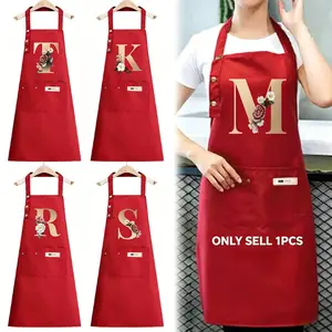 Waterproof Initial Letter Pattern Apron with Pocket, 1 Count Adjustable Shoulder-Strap Professional Apron for Cooking, Gardening, Painting and Baking, Kitchen Cooking Aprons