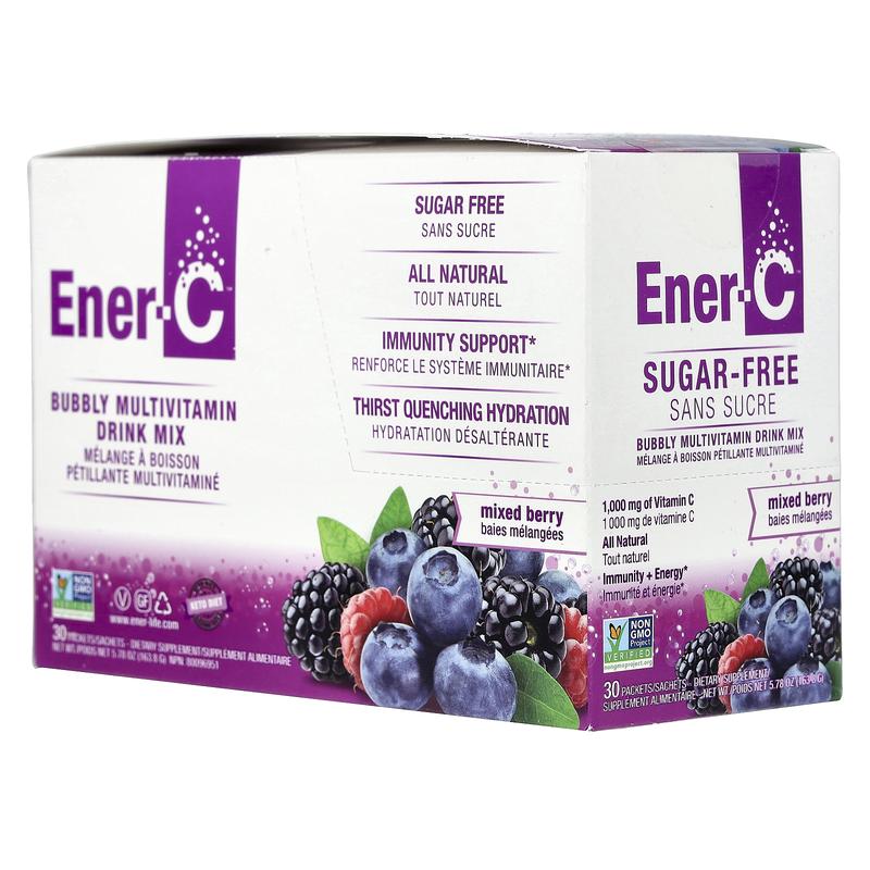 Ener-C Bubbly Multivitamin Drink Mix, Sugar-Free, Mixed Berry, 1,000 mg, 30 Packets, 0.2 oz (5.46 g) Each