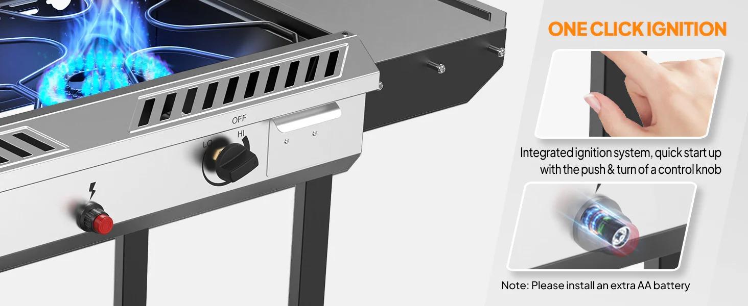 [TOP RATED - FLASH SALE] ROVSUN 2-Burner 150000 BTU Camping Propane Stove with Wheels & Side Shelves