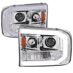1999-2004 Ford F-250/F-350/F-450/F-550 /2000-2004 Ford Excursion LED Bar Projector Headlights (Chrome Housing/Clear Lens)