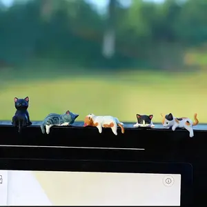 2026 Mini Cat Desk Figurines,5 Pcs/set Resin Multi-Pose Cute Cartoon-Style Kitty Desk Companions for Home Offices & Cubicles