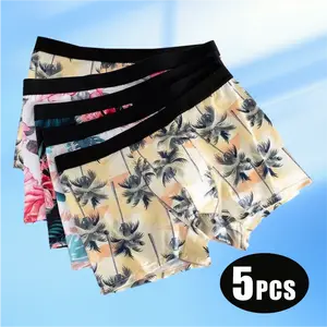 [Father's Day Gift Recommendations]Men's 5-Pack Tropical Print Letter Tape Boxer Briefs, Casual Comfy Breathable Soft Stretch Underwear, Lightweight All-Season Daily Wear, Stylish Trendy Pattern Mens Basic Underwear Set Menswear Socks Lingerie, Letters