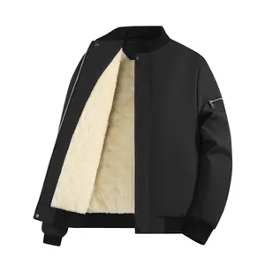 Men's Fleece Baseball Collar Jacket Warm Coat With Sheepskin Lining for Winter Comfort Menswear Stylish Casual Style Outerwear Black Beige Long Sleeve