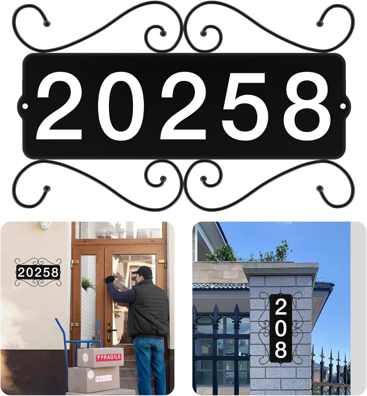 Metal Address Sign, Street House Numbers, Address Plaques for Houses, Horizontal & Vertical Mounted Address Sign for House Home Office Street Garden Yard Mailbox