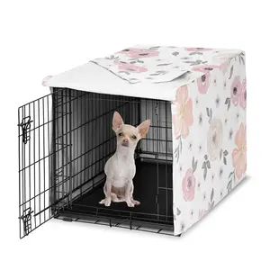 Sweet Jojo Designs 24in. Small Dog Crate Cover (Pink/Grey Boho Floral) for Girls Pet Cage, Kennel Covers (Watercolor, Flower, Elegant Rose, Bohemian, Shabby Chic, Farmhouse, Nature, Blush & Gray)