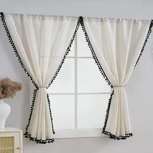 Solid Color Lace Trim Curtain, 1 Count Modern Simple Short Curtain, Window Drapes for Home Living Room Bedroom Decor, Home Decoration Curtain