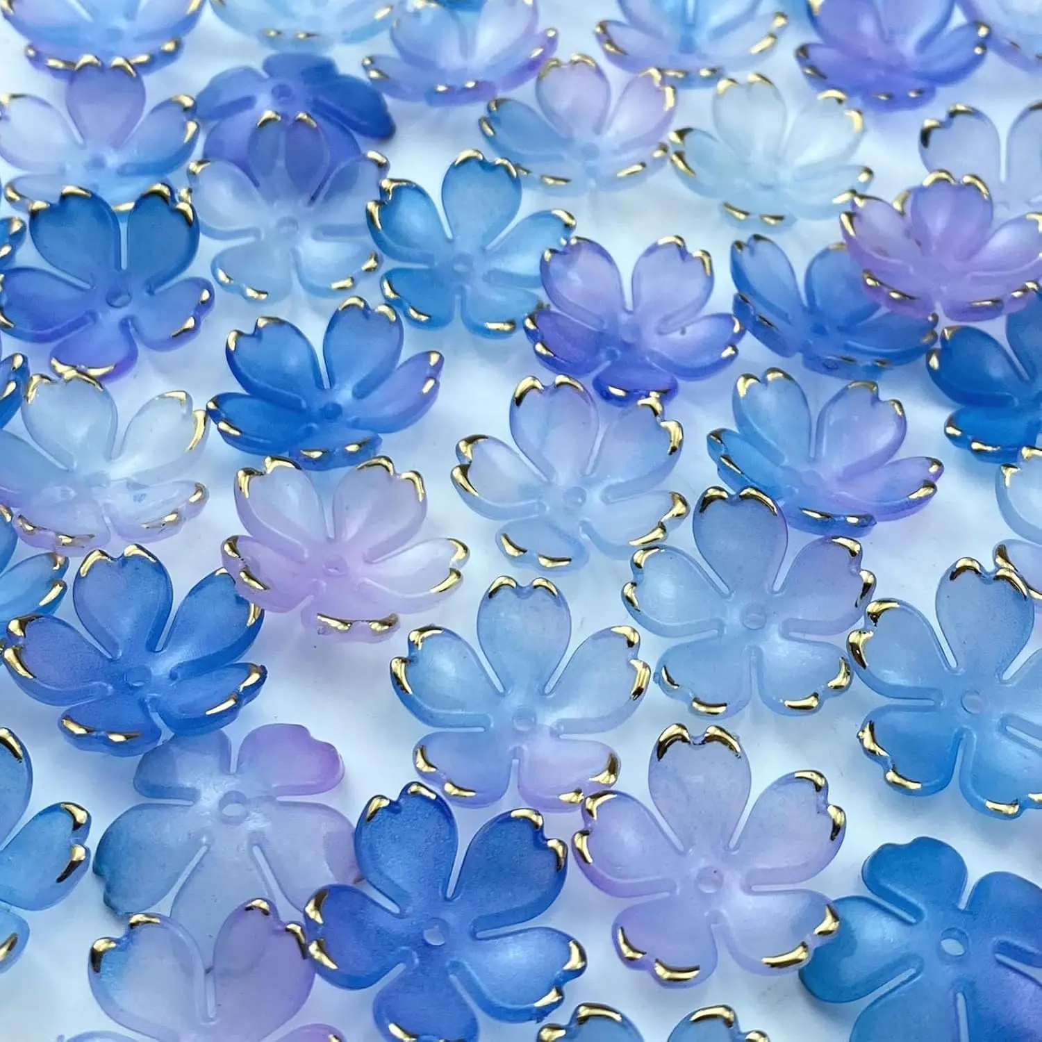 120 count  Cherry Blossom Flower Beads Colorful Gradient -Plated Spacer Beads End Caps for  Making Bracelet Necklace Earrings(Blue )