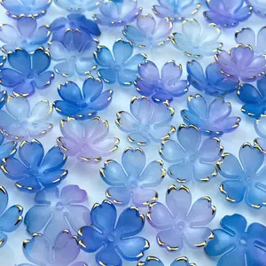 120 count  Cherry Blossom Flower Beads Colorful Gradient -Plated Spacer Beads End Caps for  Making Bracelet Necklace Earrings(Blue )