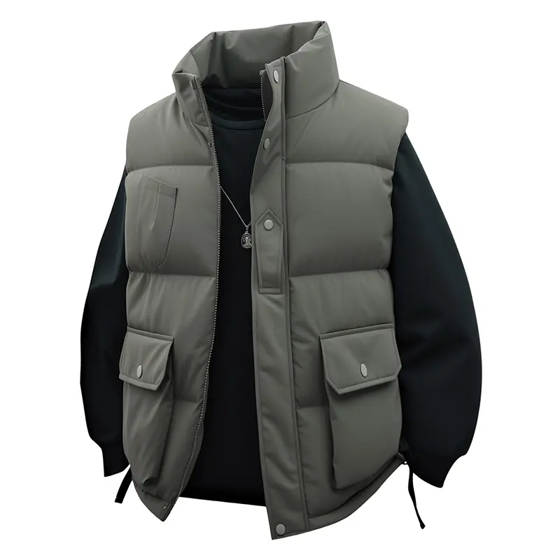 Men's Stand Collar Cotton Jacket with Detachable Vest – Minimalist Solid Color Fashion Versatile SkinFriendly Comfortable Outdoor Casual & CommuterFriendly