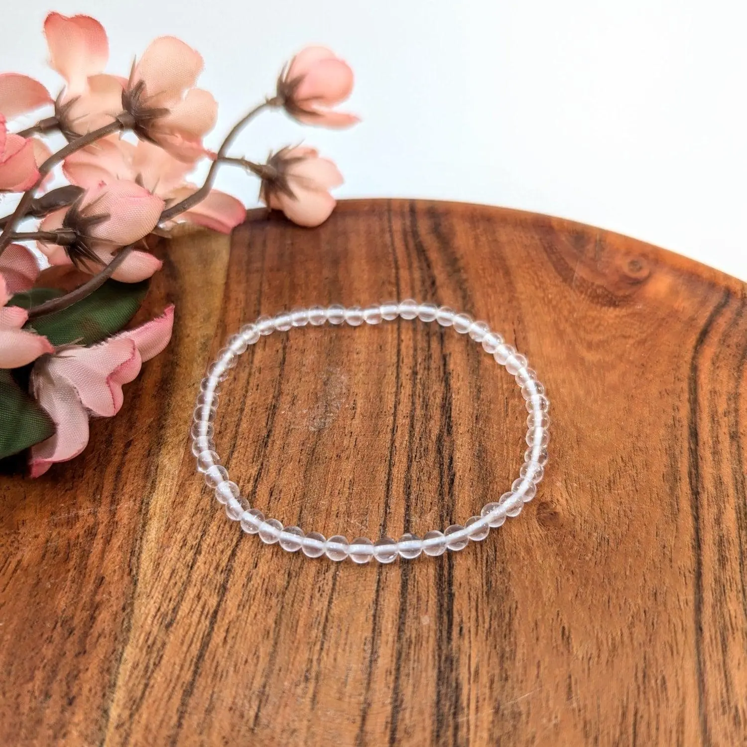 Clear Quartz 7 inch 4mm Beaded Bracelet