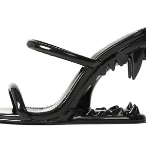Sexy Shark Teeth Black Heels Women's Fashion Shoes with Unique Design and Sleek Black Finish Girl