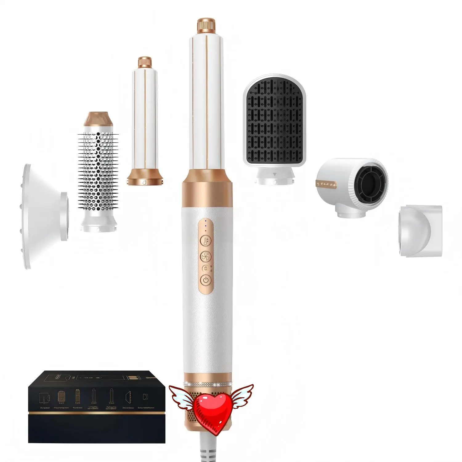 7-in-1 High-Speed Ionic Hair Styler & Dryer Set – Professional Multi-Styler with Auto-Wrap Curlers, Smoothing Brush, Round Volumizing Brush & Diffuser – Ionic Blow Dryer for All Hair Types – Luxury Gift Box Included