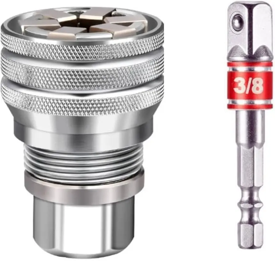 2PCS Universal Socket Wrench Set, Adjustable 10-19mm Socket with 3/8 Drill Adapter for Nuts & Hex Bolts, Fathers Day Gift