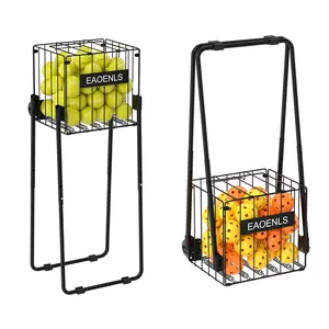 EAOENLS Heavy-Duty Portable Pickleball & Tennis Ball Collector Holds 80 Tennis or 50 Pickleball Balls 3 Levels Adjustable Retriever Basket Carrier Gatherer Picker Hopper Container for Picking Storage & Training