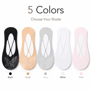 5 Pairs Women’s No Show Lace Socks, Thin Summer Non-Slip Invisible Liner Socks with Cross Strap, Stay-Put Low Cut Socks for Flats & Loafers