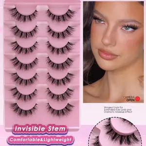 7 Pairs Cat Eye Eyelashes, 3D Natural False Lashes, Fluffy Soft Cross Manga Lashes, Wispy Natural Eyelash Extension Makeup