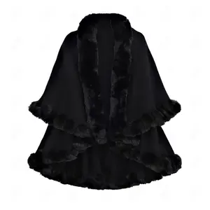 Wool collar double-layer imitation cashmere cape shawl knitted cardigan jacket women's autumn and winter jacket shawl