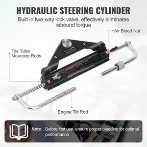VEVOR Hydraulic Outboard Steering Kit, 150HP, Marine Boat Hydraulic Steering System, with Helm Pump Two-Way Lock Cylinder and 26 Feet Hydraulic Steering Hose, for Single Station Single-Engine Boats Parts Replacement Vehicle