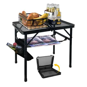 KINGROCK Folding Camping Table, Folding Dining Table with Mesh Bag, Adjustable Height Folding Grill Table for Outdoor Camping, Picnic, Patio, Dining, BBQ, Party