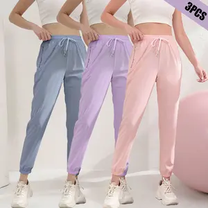3-pack women’s all-season casual athletic long pants—running pants that are soft and comfortable with a stylish, minimalist design. Suitable for yoga, running, gym workouts, hiking, family travel, and more; women’s jogging pants.