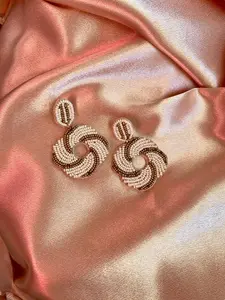 Francesca Earrings - Cream and Bronze Two-Tone Drop Earrings with Dangling Circles for Casual and Dressy Outfits