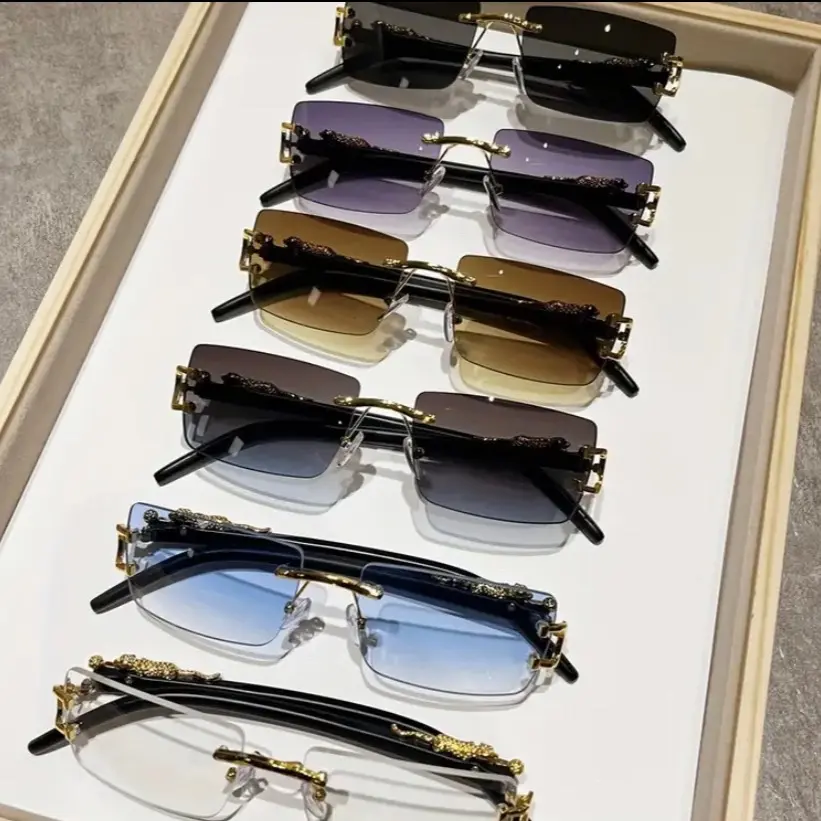 6pcs Vintage-Style Mens Rimless Glasses - Zinc Alloy Frame, PC Lens, Decorative Eyewear for Golf, Ideal Gift for Him - Classic, Stylish, and Durable