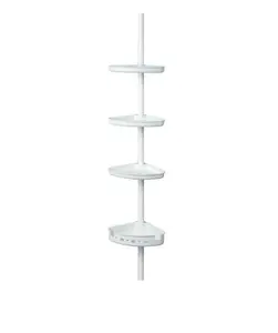 Multi-Shelf Adjustable Tension Steel Shower Pole Caddy, 3 Levels (3 Shelves), 60"-96"h Height, White Bathroom Storage Organizer