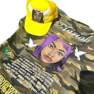 Portrait in Thread Custom Embroidered Portrait Denim Jacket - Camo Design with Angelic Doves & Heartfelt Poem, Handmade for Men & Women - Coats, Man, Tops, Long Sleeve, Menswear