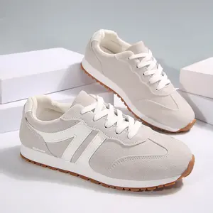 Women Fashion Sneakers With Faux Suede Patchwork & Contrast Color Lacing, Suitable For Spring, Autumn & All Seasons