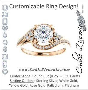 Cubic Zirconia Engagement Ring- The Candie (Customizable Round Cut with Artisan Bypass Pavé and 7-stone Cluster)