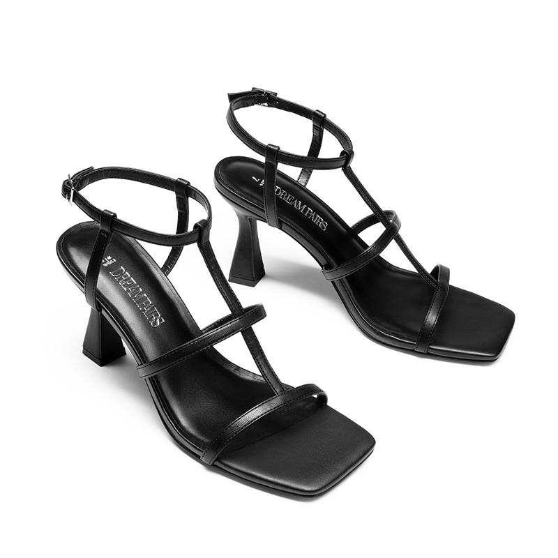 Dream Pairs Women's T-strap Square Toe Heel Sandals
