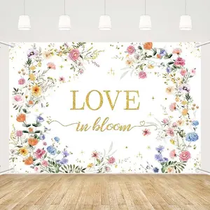 Love in Bloom Bridal Shower Decorations Backdrop, Wildflower Wedding Shower Background, Spring Floral Engagement Wedding Bachelorette Party Decor Supplies Photo Booth Props 6x3.6ft