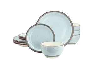 Gibson Home Holcomb 12 Piece Ceramic Dinnerware Set in Light Blue
