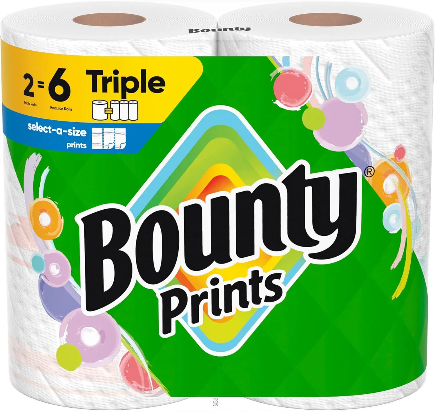 Bounty Select-A-Size Printed Paper Towels, 2 Triple Rolls Equals 6 Regular Rolls