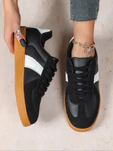 Fashionable Patchwork Design Lace Up Low Top Sneakers, Casual Comfortable Breathable Skate Shoes, Fashionable Sports Shoes for Women & Men