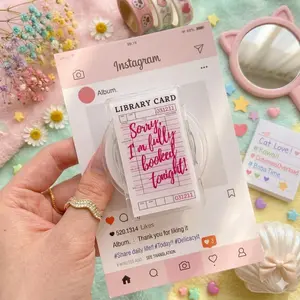 Cute Library Card Phone Grip – Book Lover Magnetic PopSocket, Aesthetic Bookish Phone Holder, Teen & Adult Reading Accessory