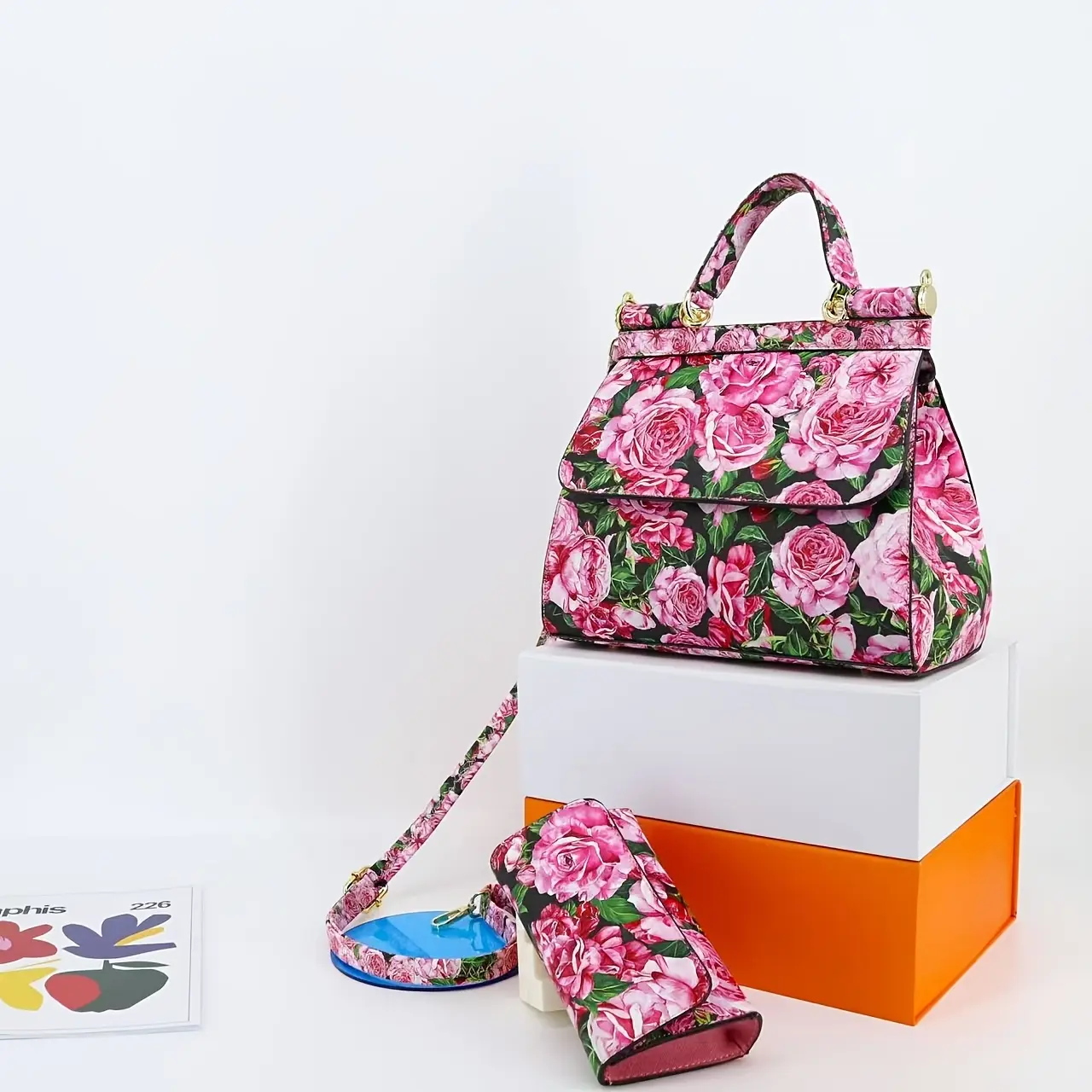 [2pcs Luxury Floral Leather Handbags] 2pcs Luxury Floral & Exotic Printed Leather Handbags for Women, Textured Crossbody Bags with Zip Closure, Elegant Faux Leather Lining and Edged Detail, Fashionable Occasion-Ready Tote and Wallet Set