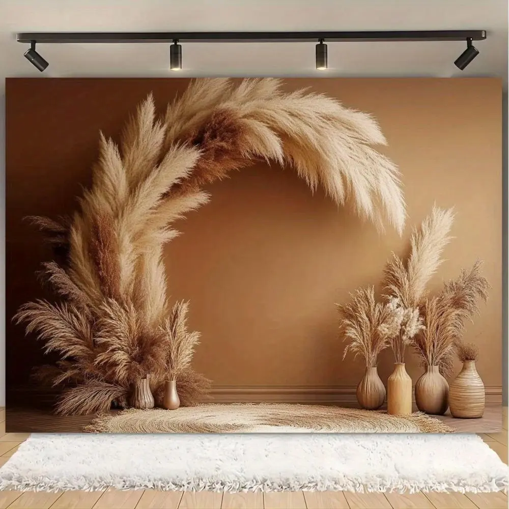 Polyester Boho Reeds Pattern Backdrop, 1-Count Easy Setup Banner for Birthday & Parties, Indoor-Outdoor Home & Office Decoration, Photo Shoot Prop Ornament