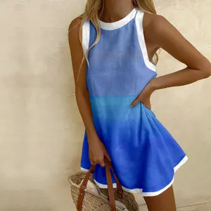 Stylish Ocean-Print Mini Dress — Blue Tones, Minimalist Style, Trendy Women's Wear — Elegant & Comfortable — Sizes S–5XL