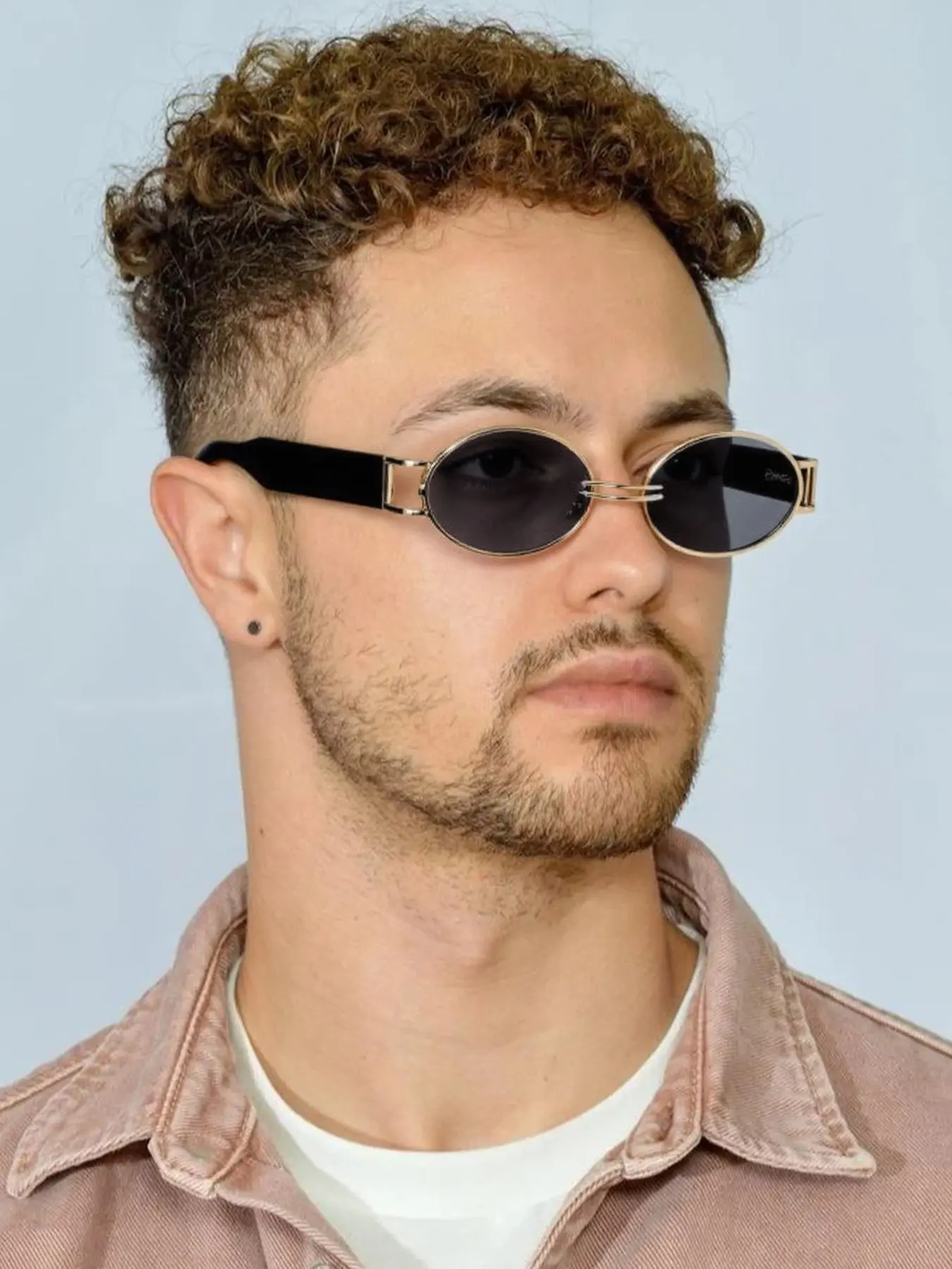 Men's Metal Oval Square Frame Glasses, Retro Punk Fashion, Narrow Small Frame, Suitable for Beach Vacation, City Exploration