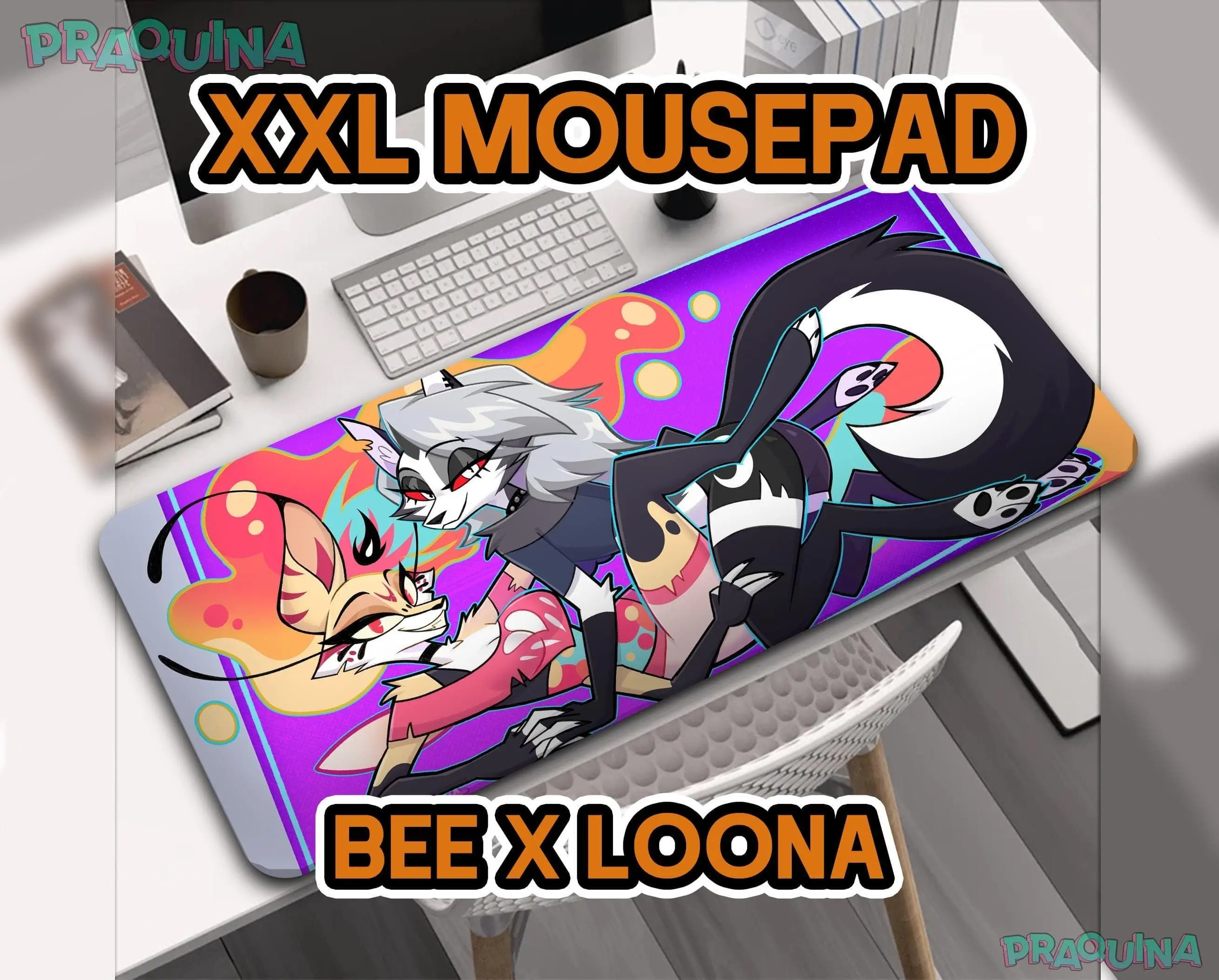 Loona and Queen Beelzebub Jumbo XXL Mousepad Playmat, Desk Mat, PC Accessories