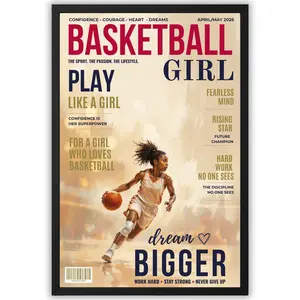 Basketball Coach Gift for Girls Team – Framed Wall Art 11x17 Gold Inspirational Poster – Youth Team Thank You Gift, Motivational Decor for School Basketball Coach Office or Gym