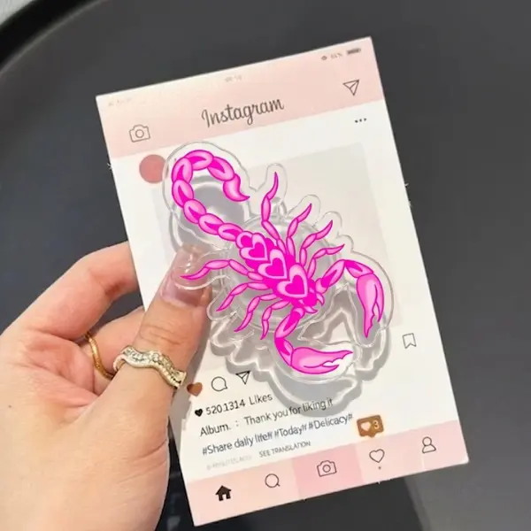 Pink Scorpion MagSafe Phone Grip, Horror Aesthetic Magnetic Phone Holder, Kawaii Scary Fan Gift , Kindle Accessories sticky Baby mount Library Card Flower-Shaped Multi-Functional Stand Universal Car Double-Sided Octo Adjustable Portable Monitor