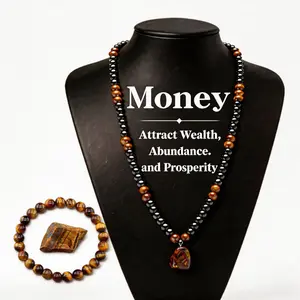 Money Attraction Necklace set with 8MM Tiger Eye Pendant Healing Crystal Stone ,Obsidian,Anniversary, Vacation &ThemeParties Jewelry Charms Abundance Crystal bracelet,Ideal GiftJewelry for Men and Women,Spiritual Birthday Jewelry Gifts for Friends